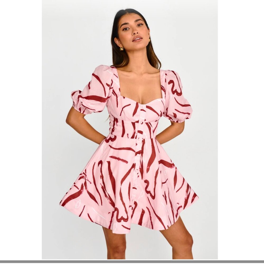 Truelove Puff Sleeve A-Line Mini Dress Pink